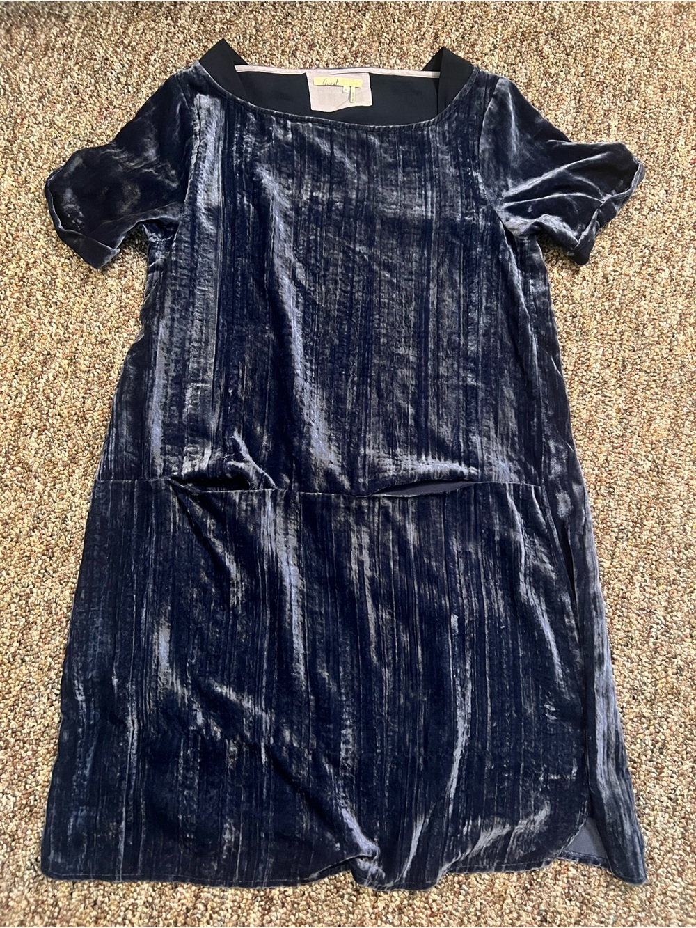 Anthropologie Floreat Women’s Blue Crushed Velvet Pullover Shift Pockets Dress S